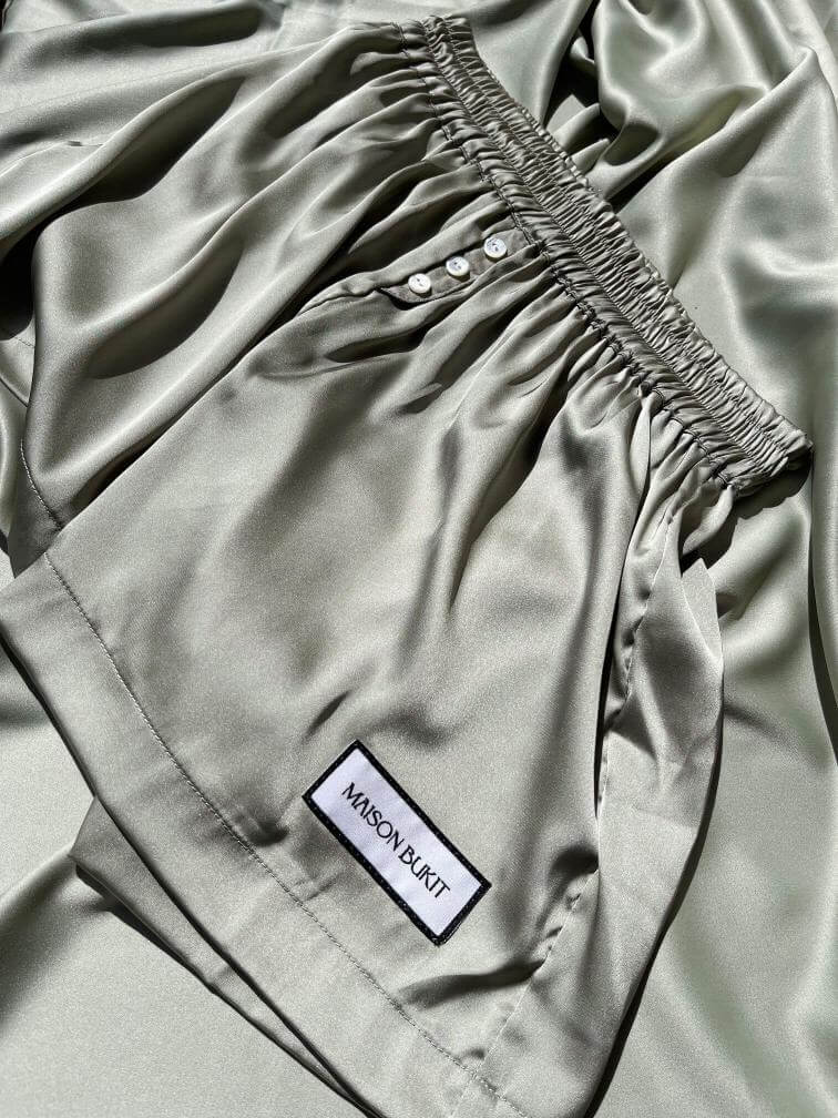 Bukit underwear, sage green, comfort, sensuality, satin, silk, luxury, unisex, bali, several colors, new collection, handcrafted